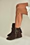 V380518102 Brown Suede Flat Sole Zipper Detailed Women's Boots - 3