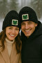 Black beret green frog punch print christmas gift hat