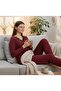 Viscose Knitted Lace Long Sleeve Pajama Set Women's Burgundy - 3