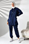 Women's Seasonal Combed Cotton Bottom Top Sports and Comfortable Navy Blue Hijab Set - 3