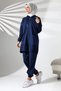 Women's Seasonal Combed Cotton Bottom Top Sports and Comfortable Navy Blue Hijab Set - 2