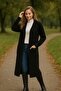 Women's Black Oversize Long Pocket Knitwear Cardigan