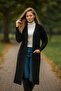 Women's Black Oversize Long Pocket Knitwear Cardigan - 2