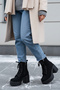 Side Zipper Lace-Up High Thick Heeled Women's Suede Black Long Boots