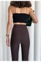 Women's Brown Fleece-Lined High-Waisted Slimming Stretchy Plain Ribbed Winter Leggings - 5