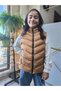 Girls-Boys Inflatable Vest with Lining, Zippered Pockets, Water-Repellent, Windbreaker, Heat Insulated, Bronze Tan - 8