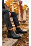 Furry Guaranteed Rubber Sole Men's Black Guaranteed Daily Cold and Waterproof Comfortable Ankle Boots - 2