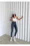 Women's Indigo Color Fleece-Lined High-Waisted Ribbed Recovery Leggings with Elastic Waistband and Ribbed Detail for Winter - 8