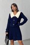Women's Navy Blue Stylish Collar Detailed Cardigan Blouse Skirt Bottom Top Two-Piece Set (New Color) - 2