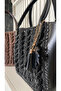 Handmade Leather Accessory Straw Shoulder Bag (40X42Cm) Brown Taba Black Color - 2