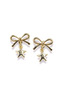 Women's Gold Color Bow and Star Model Earrings – Sparkling and Romantic Touch