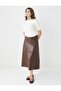 Brown Relaxed Fit Regular Waist Leather-Look Midi Skirt - 2