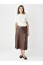 Brown Relaxed Fit Regular Waist Leather-Look Midi Skirt