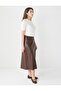 Brown Relaxed Fit Regular Waist Leather-Look Midi Skirt - 3