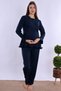 Cotton Maternity & Postpartum Pajama Set with Hidden Breastfeeding Detail |   Adjustable Waist Effortt - Navy Blue - 2