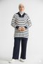 Women's Striped Zippered Collar Knitwear Tunic and Straight Cut Pants Set - Hijab Combination - 4