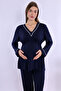 Effortt Navy Blue Maternity Pajama Set with Dressing Gown - 7