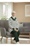 Women's Striped Zippered Collar Knitwear Tunic and Straight Cut Pants Set - Hijab Combination - 3