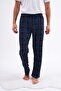 Men's Plaid Printed Cotton Pocketless Elastic Waist Pajama Bottoms Blue