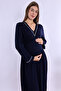 Cotton Maternity Nightgown with Breastfeeding Feature Effortt - Navy Blue - 2