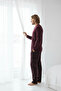 Men's Burgundy Plaid Pattern 3 Button Chest Pocket Cotton Thessaloniki Fabric Winter Long Sleeve Pocketed Pajama Set - 7