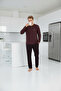 Men's Burgundy Plaid Pattern 3 Button Chest Pocket Cotton Thessaloniki Fabric Winter Long Sleeve Pocketed Pajama Set - 4