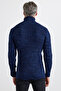 Men's Navy Blue Braided Diamond Patterned Full Fisherman Corded Thick Knitwear Sweater - 8