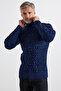 Men's Navy Blue Braided Diamond Patterned Full Fisherman Corded Thick Knitwear Sweater - 6