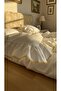 Gold Embellished 100% Cotton Ruffled Double Duvet Cover Set - 7