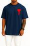 Oversize Heart and Letter P Pocket Design Unisex T-Shirt