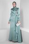 STONE EMBROIDERED FLUFFY SATIN EVENING DRESS 50359