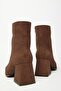 Brown Suede Women's Heeled Square Toe Zippered Boots - 4