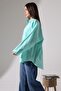 Poplin Fabric Double Pocket Oversized Cotton Women's Water Green Tunic Shirt - 7