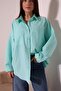 Poplin Fabric Double Pocket Oversized Cotton Women's Water Green Tunic Shirt - 4