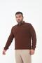 Men's Large Size Pocket Oversized Basic Dark Brown Polo Neck T-Shirt - 2