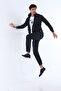 Men's Two Thread Diving Fabric Zippered Navy Blue-Orange Sports Tracksuit Set - 7506 - 3