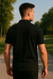 Men's Short Sleeve Zippered Basic Black Polo Neck T-Shirt - 3