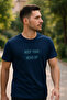 Men's Crew Neck Text Print Short Sleeve Navy Blue T-Shirt - 2