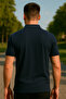 Men's Short Sleeve Zippered Basic Navy Blue Polo Neck T-Shirt - 3