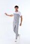 Men's Combination Gray Mercerized Fabric Polo Collar Shoulder Striped Short Sleeve T-Shirt, Gray Sweatpants Bottom Top Set - 5
