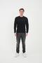 Men's Crew Neck Patterned Long Basic Sweatshirt Black - 3