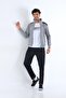 Men's Two Thread Diving Fabric Zippered Gray Sports Tracksuit Set - 7506 - 4
