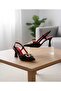 Red-Black V Buckle Detailed Stiletto