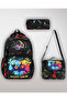Boy's Gamer Black Orthopedic Backpack with Back Support for Primary School 3-Piece Bag Set Foiled Lunch and Pen Holder 531