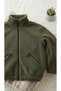 Khaki, Plush, Wellsoft Stand Collar, Zippered Pockets, Oversized Cut, Plush Jacket - 3