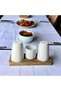Salt Shaker Pepper Shaker Toothpick Holder Set with Wooden Stand Porcelain 3-Piece - 4