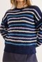 Women's Navy Blue Striped Beard Detailed Soft Textured Knitwear Sweater Kzk-19000893 - 4