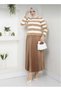 Women's Knitwear Cardigan Pleated Leather Skirt Hijab Set 01 - 3