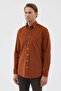 Velvet Collar Buttoned 100% Cotton Comfort Fit Cinnamon Men's Shirt - 5