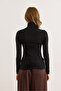 Women's Black Turtleneck Soft Textured Knitted Viscose Blouse Blz-19003148 - 2
